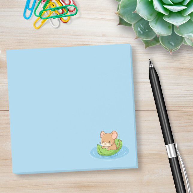 Bloco De Notas Cute Mouse in a Leaf Boat Blue (Criador carregado)