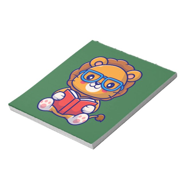 Bloco De Notas Cute Nerd Lion Reading a Book (Invertido)
