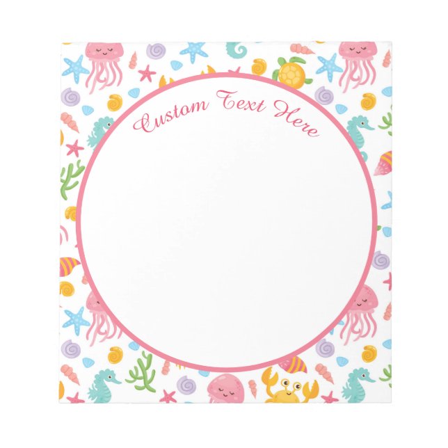 Bloco De Notas Cute Ocean Sea Life Seahorse Starfish Turtle  (Frente)