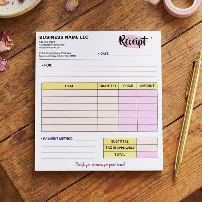 Bloco De Notas Cute Order Receipts | Small Business Name Invoice (customizable order receipt form, business name invoice pad)
