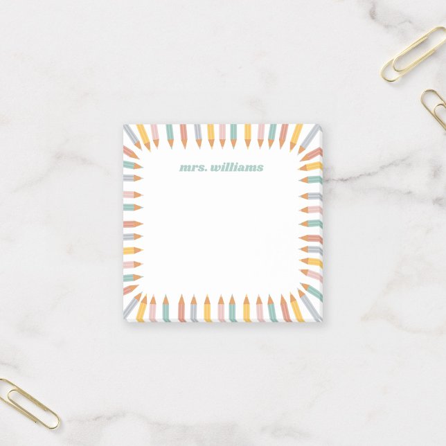 Bloco De Notas Cute Pencil Border Custom Name Teacher Gift (Criador carregado)