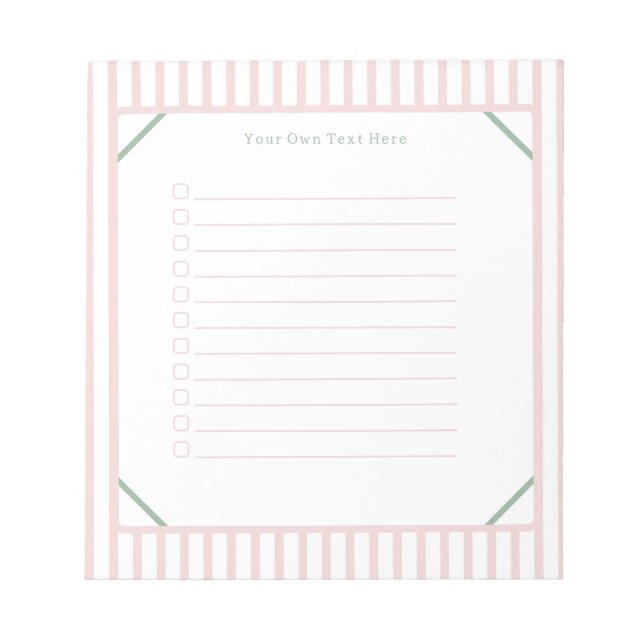 Bloco De Notas Cute Personalised Pink And Green Stripes Note List (Frente)