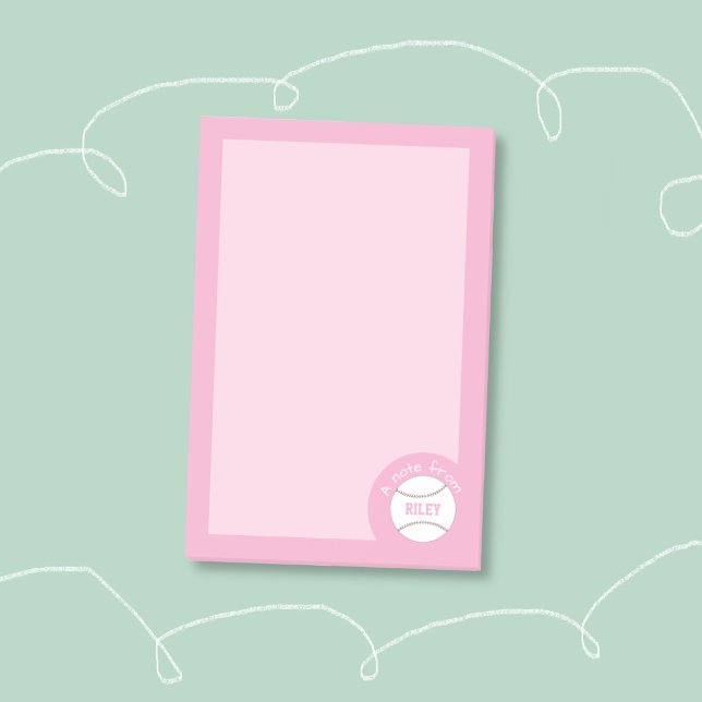Bloco De Notas Cute Pink Girly Baseball Notes (Girly pink personalized baseball sticky notes . )