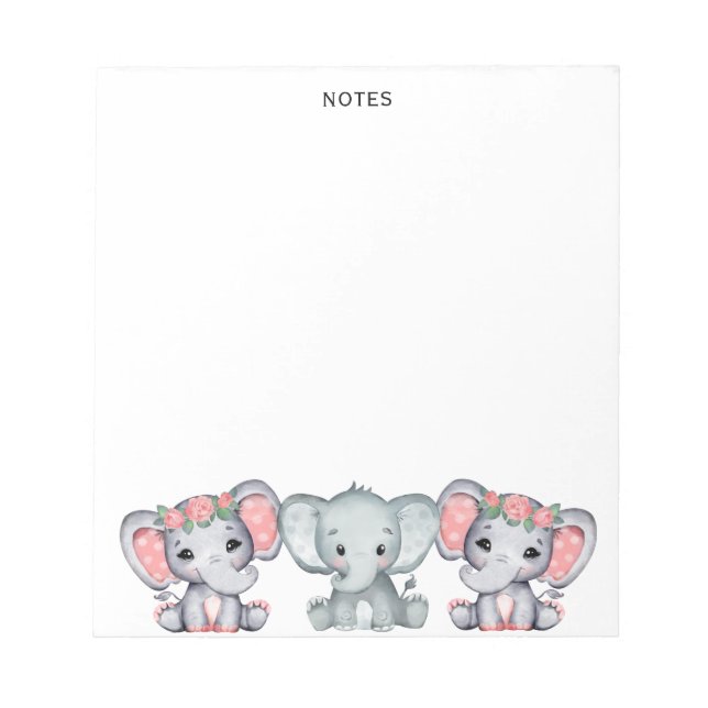 Bloco De Notas Cute Pink Gray Elephant Feminine Notepad (Frente)