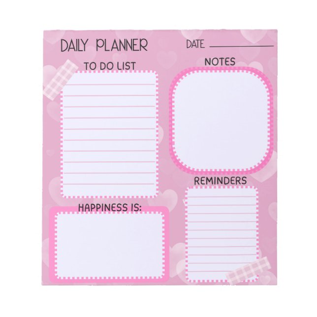 Bloco De Notas Cute Pink Hearts Daily Planner Notepad (Frente)