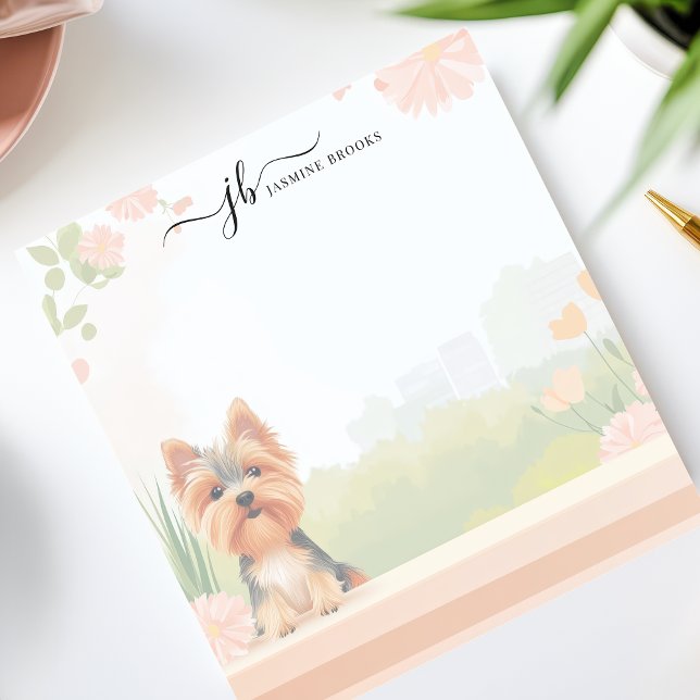 Bloco De Notas Cute Primavera Yorkshire Terrier Floral Personaliz (Criador carregado)
