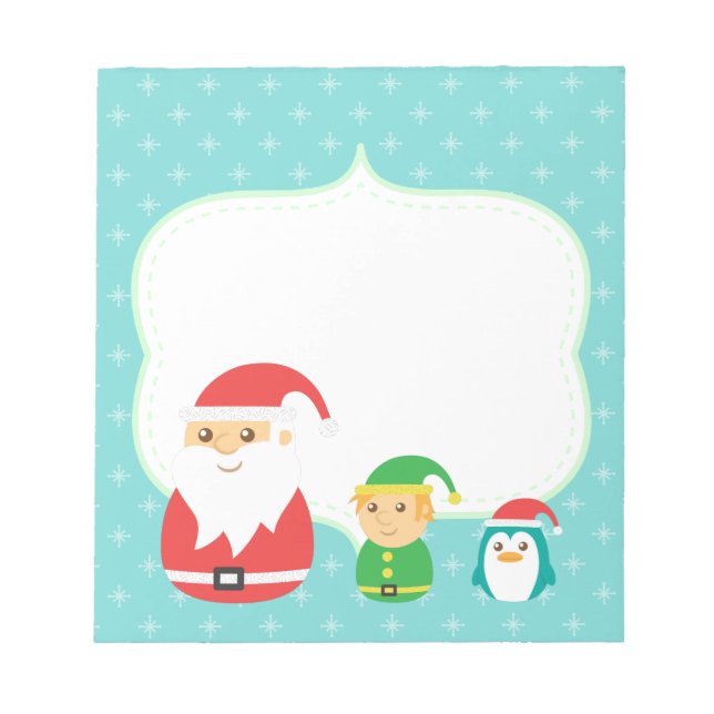 Bloco De Notas Cute Santa, Elf and Penguin Lined up for Christmas (Frente)