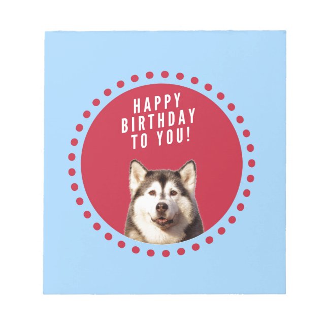 Bloco De Notas Cute Siberian Husky Feliz Aniversário, ponto verme (Frente)