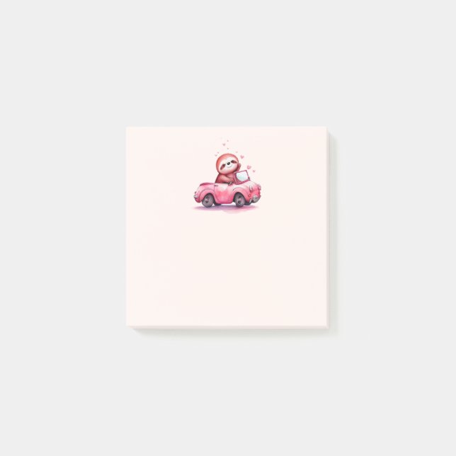 Bloco De Notas Cute Sloth Driving a Pink Convertible (Frente)