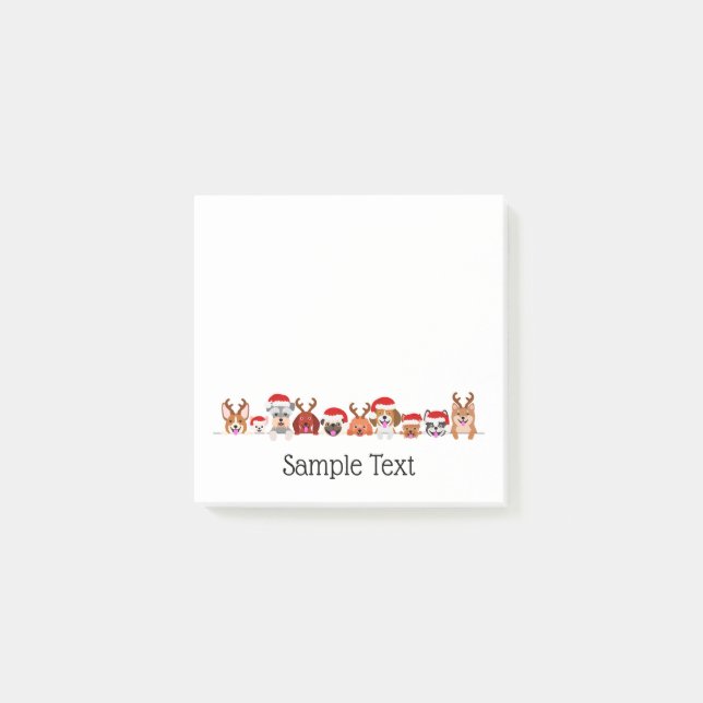 Bloco De Notas cute small dogs in Santa hats and antlers  (Frente)