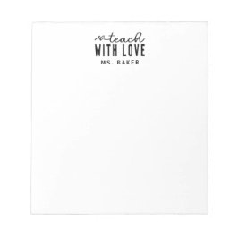 Bloco De Notas Cute Teach With Love Trendy Typography Heart