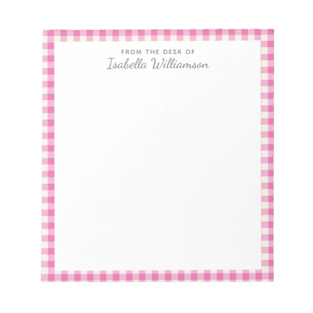 Bloco De Notas Cute Vintage Pink Gingham Xadrez Nome do Padrão (Frente)