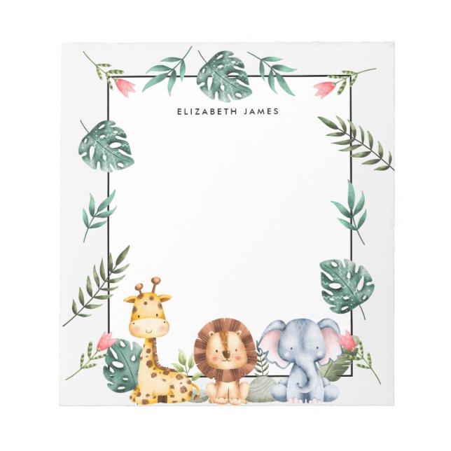 Bloco De Notas Cute Watercolor Safari Animais Personalizados (Frente)