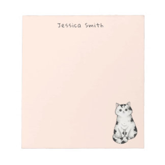 Bloco De Notas Cute whimsical Black and white Cat  Pink Notepad