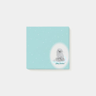 Bloco De Notas Cute White Baby Sea Otter , Merry Christmas
