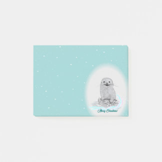 Bloco De Notas Cute White Baby Sea Otter , Merry Christmas