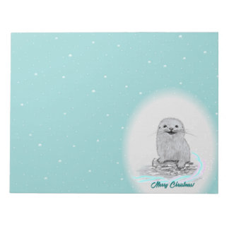 Bloco De Notas Cute White Baby Sea Otter , Merry Christmas