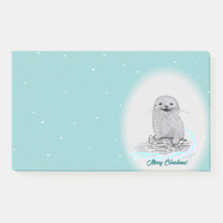 Bloco De Notas Cute White Baby Sea Otter , Merry Christmas