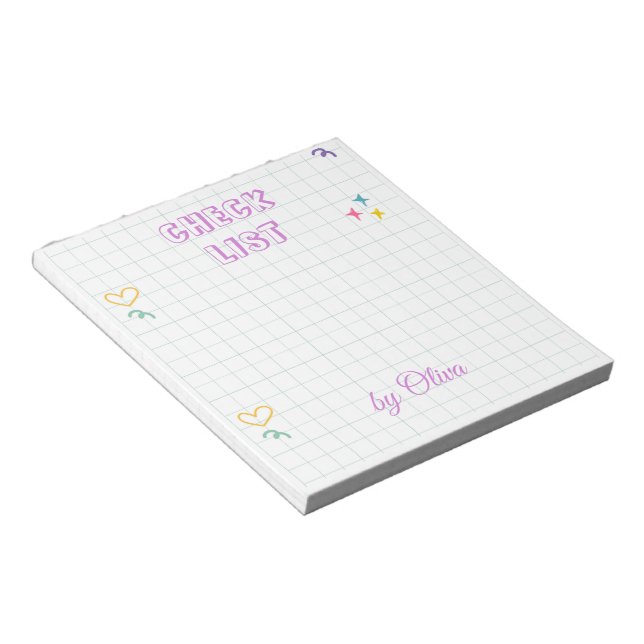 Bloco De Notas Cute White & Colorful Gingham Pattern (Inclinado)