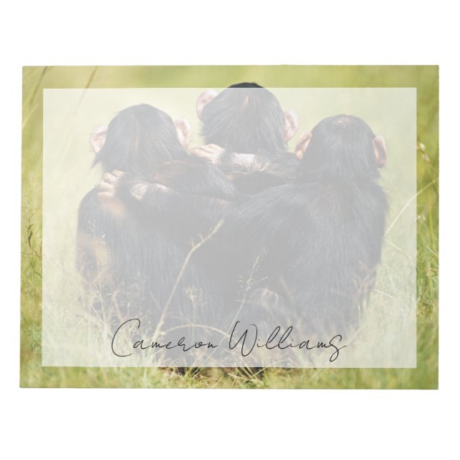 Bloco De Notas Cutest Baby Animals | Three Chimpanzees Hugging (Frente)