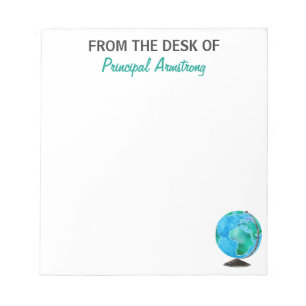 Bloco De Notas Da Diretoria da Diretora Watercolor Globe School