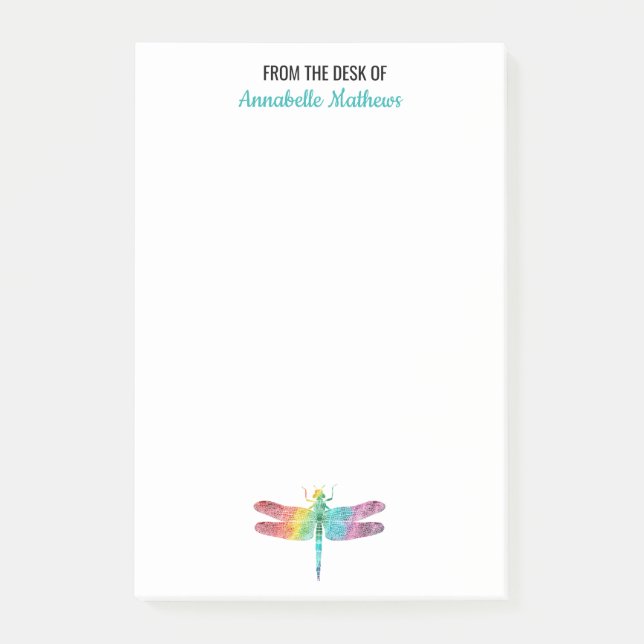 Bloco De Notas Da mesa da libélula da aguarela do arco-íris (Frente)