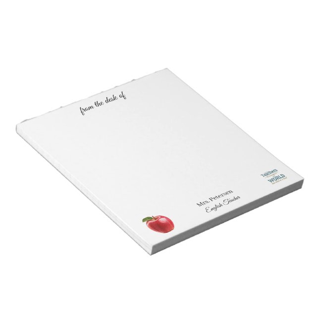 Bloco De Notas Da mesa da professora nome maçã vermelha citação (Inclinado)