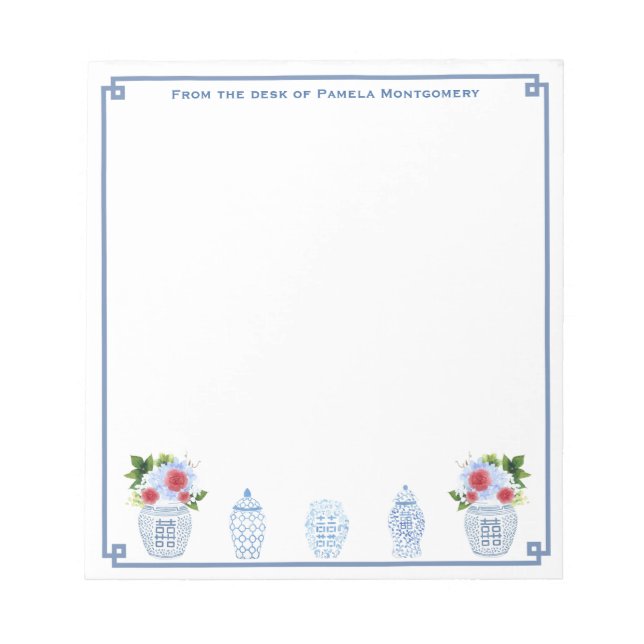 Bloco De Notas Da Mesa De | Chinoiserie Chic Red White Blue (Frente)