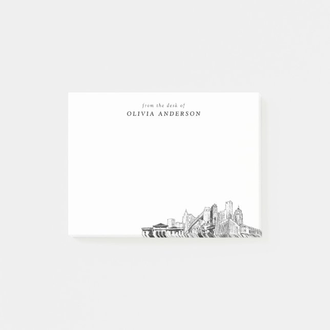 Bloco De Notas Da mesa de Detroit Skyline Personalizada (Frente)
