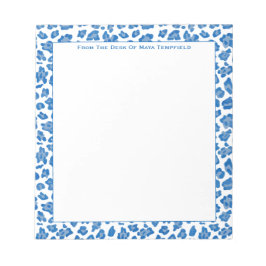Bloco De Notas Da Mesa De Estampa Animal Azul e Branco Préppy