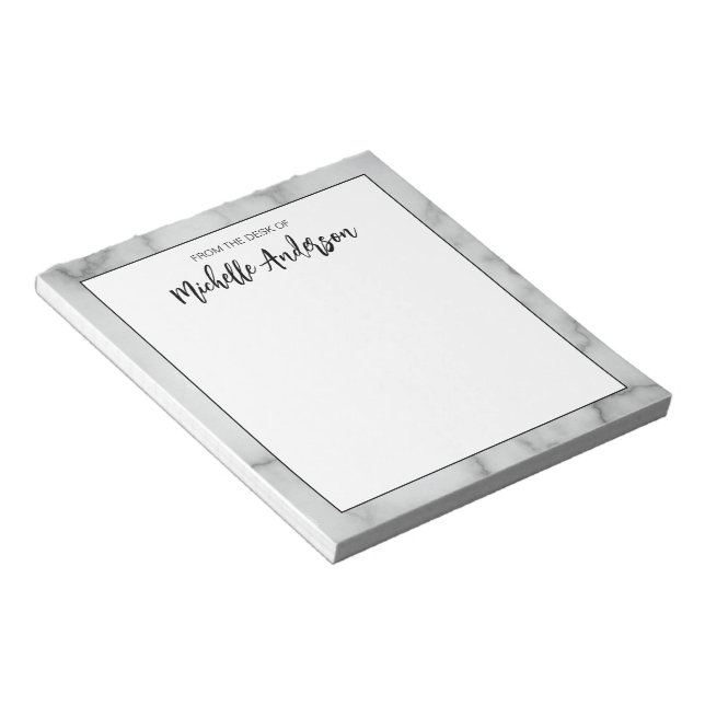 Bloco De Notas Da Mesa de Mármore Branco Falso Nome Elegante (Inclinado)
