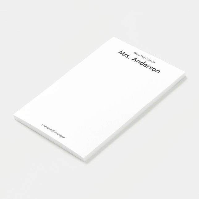 Bloco De Notas Da Mesa do Nome do Professor Email Branco (Inclinado)
