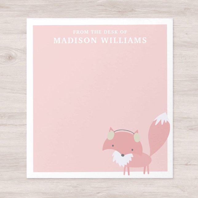 Bloco De Notas Da Mesa Do Nome Fox De Inverno Rosa (Criador carregado)