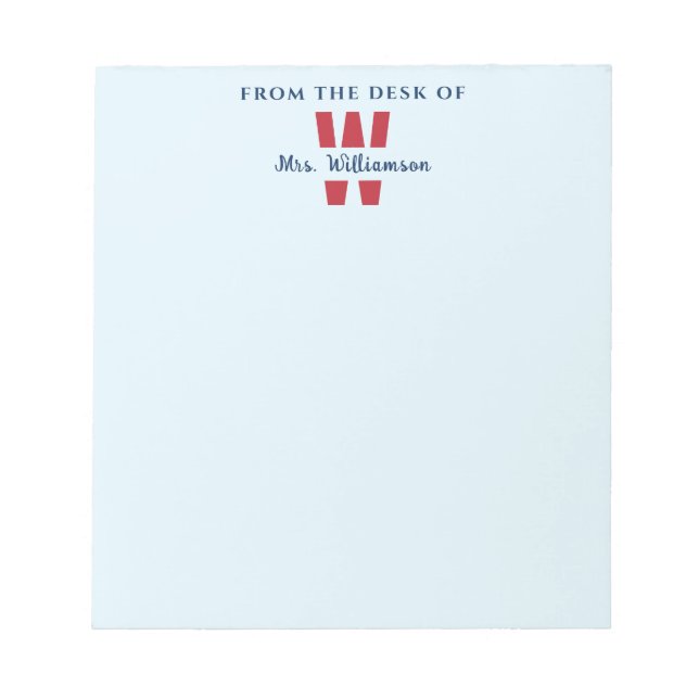 Bloco De Notas Da Mesa Do Professor Monograma Nome Personalizado (Frente)