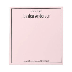Bloco De Notas Da mesa do seu nome, cor-de-rosa pálido e texto pr