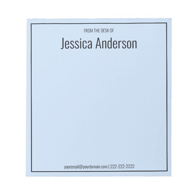 Bloco De Notas Da Mesa do Seu Nome Texto Azul Claro e Preto (Frente)