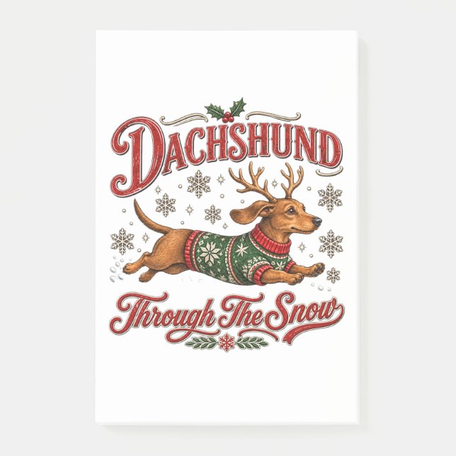 Bloco De Notas Dachshund Através da Neve (Frente)