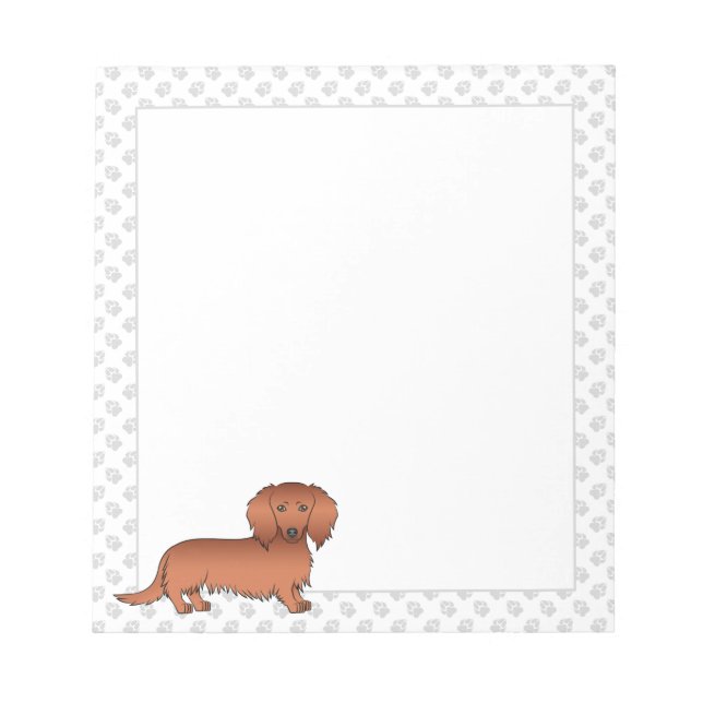 Bloco De Notas Dachshund Cartoon Cão de Cabelo Longo Vermelho & P (Frente)