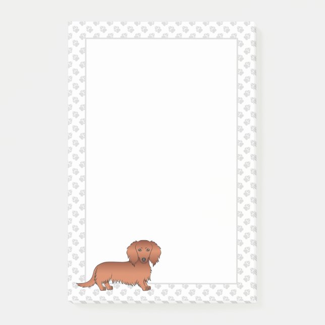 Bloco De Notas Dachshund Cartoon Cute de Cabelo Longo Vermelho &  (Frente)