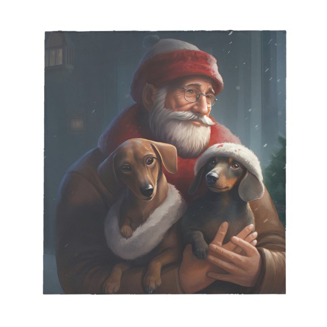 Bloco De Notas Dachshund Com Papai Noel Natal Festivo (Frente)