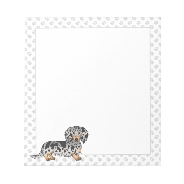 Bloco De Notas Dachshund de pelo longo preto e bronzeado manchado (Frente)