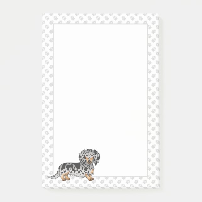 Bloco De Notas Dachshund de pelo longo preto e bronzeado manchado (Frente)