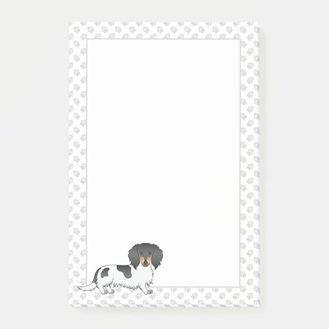 Bloco De Notas Dachshund de pelo longo preto e bronzeado Piebald  (Frente)