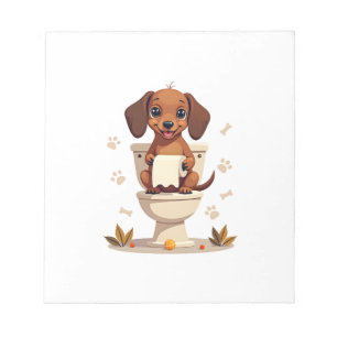 Bloco De Notas Dachshund Fofo Antigo no Banheiro de Desenho Anima