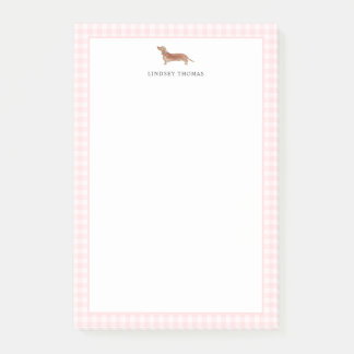 Bloco De Notas Dachshund Marrom Personalizado com Borda Xadrez Ro