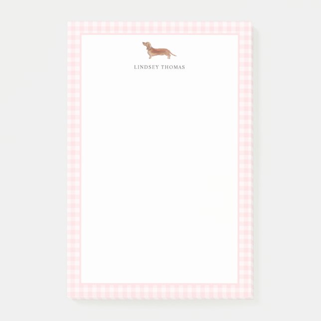 Bloco De Notas Dachshund Marrom Personalizado com Borda Xadrez Ro (Frente)
