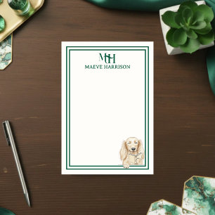 Bloco De Notas Dachshund Monograma Desenhado à Mão Lendo