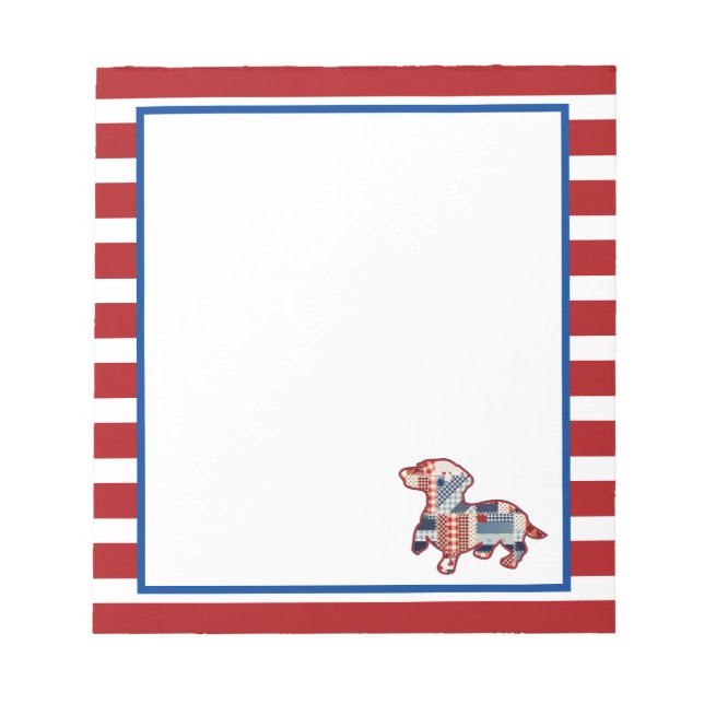 Bloco de Notas Dachshund Vermelho, Branco e Azul (Frente)