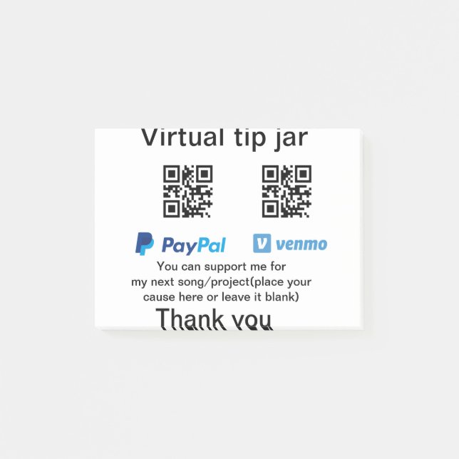 Bloco De Notas Dádiva virtual jar q r código doação de moeda PayP (Frente)
