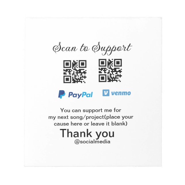 Bloco De Notas Dádiva virtual jar q r código doação de moeda PayP (Frente)